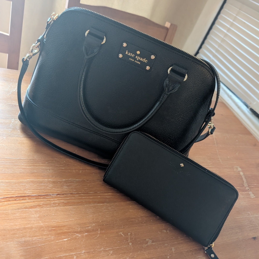 Kate Spade Black Leather Handbag and Wallet Set